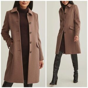NEW RW&Co Classic Wool Fitted Preppy Coat in Deep Taupe